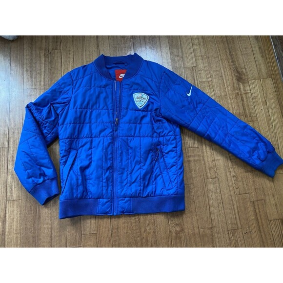 Nike Sochi Olympics Sports Team 2014 Puffer Bomber Jacket Men Med Blue Coat RARE